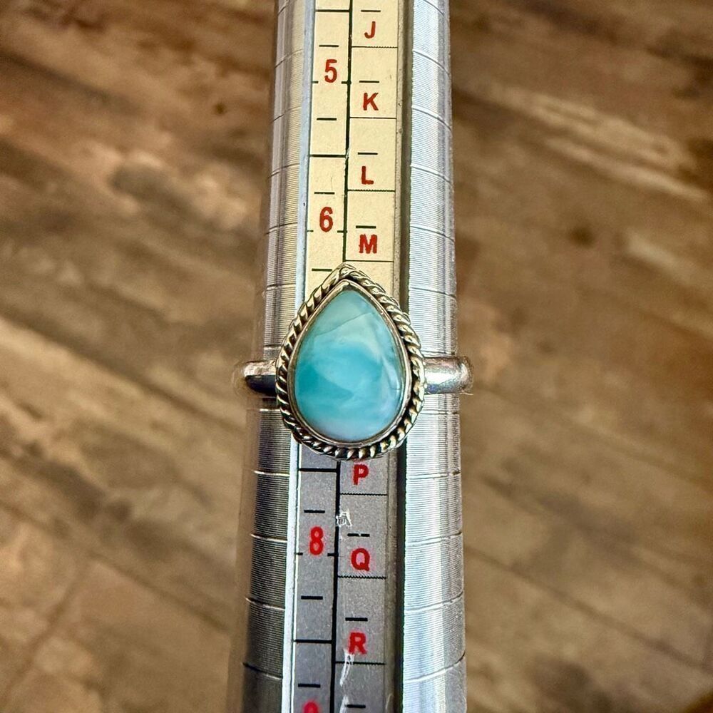 Natural Larimar Sterling Silver Ring Dainty Pear Shaped New